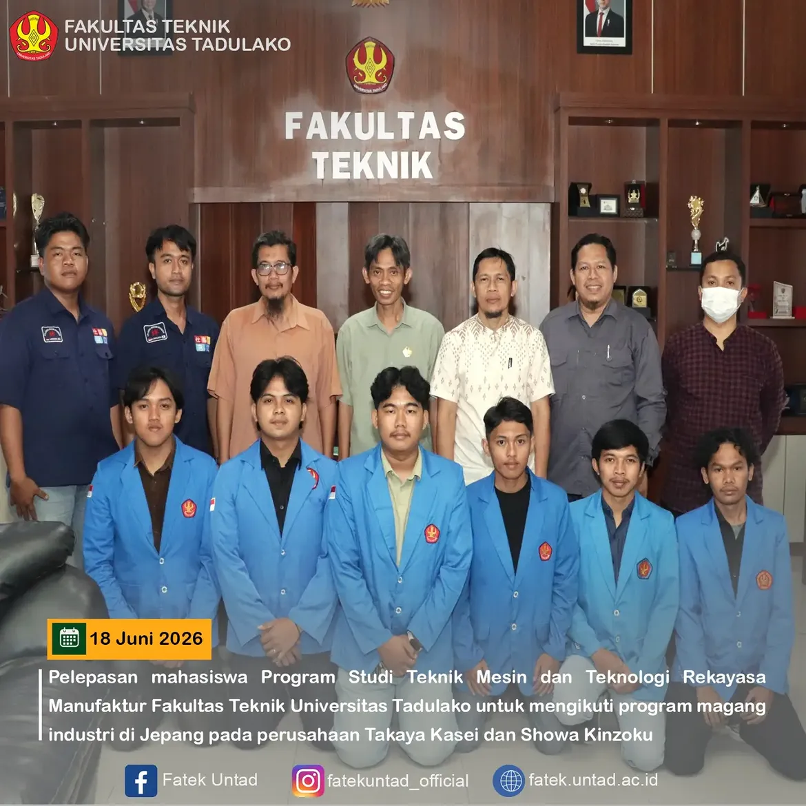 Fakultas Teknik UNTAD Lepas Mahasiswa Teknik Mesin dan Teknologi Rekayasa Manufaktur untuk Magang ke Jepang